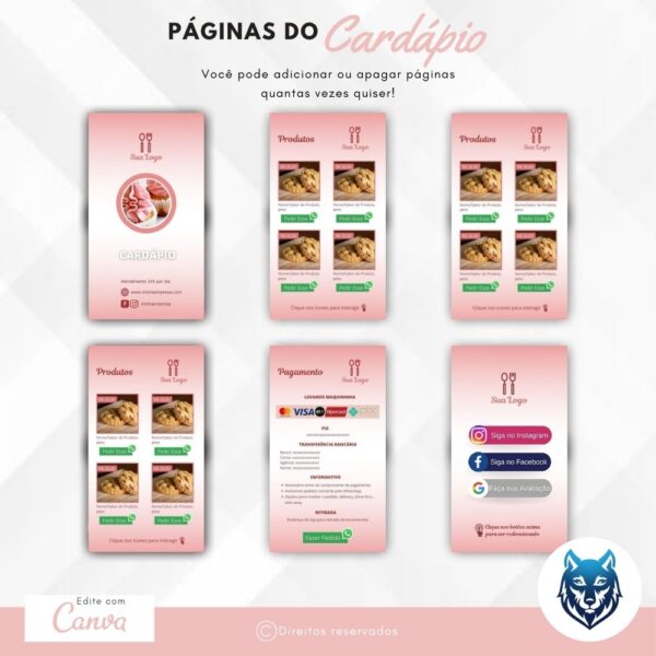 Cardápio Rosa Para Confeitarias e Doces | Template Editável | Canva