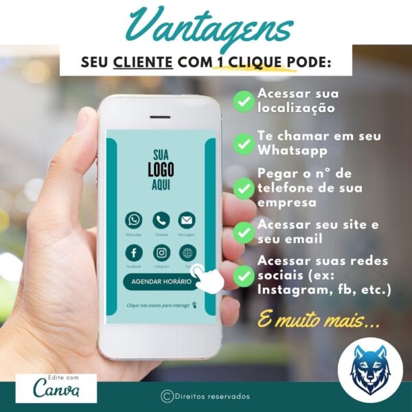 Cartão de Visitas Digital Interativo Verde Claro e Escuro Pastel | Template Editável | Canva