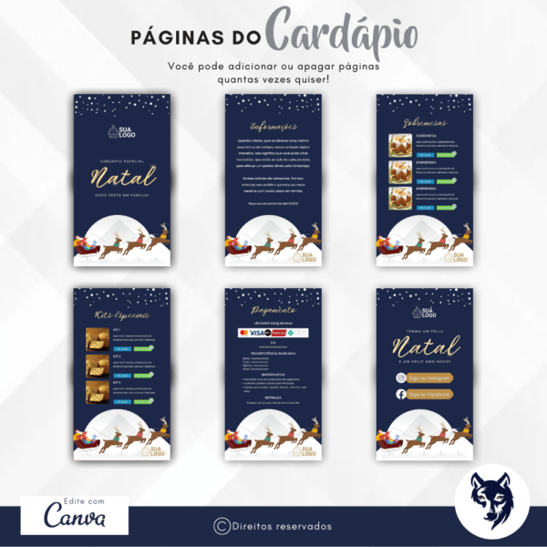 Edição Especial | Cardápio Digital Magia Noturna de Natal | Tema Natal | Template Editável | Canva