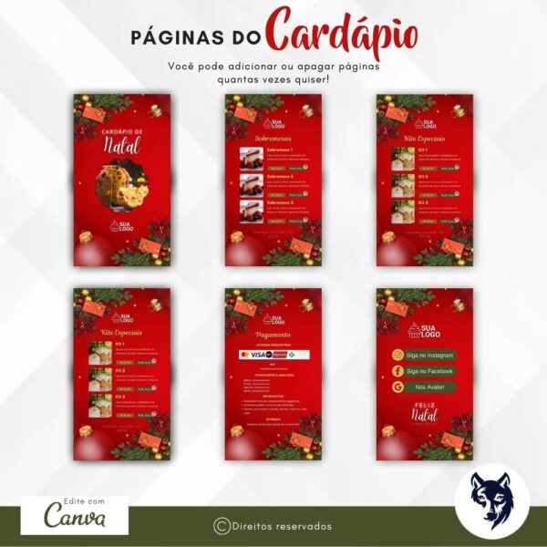 Edição Especial | Cardápio Digital Panetone Espírito Natalino | Tema Natal | Template Editável | Canva