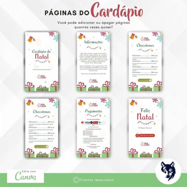 Edição Especial | Cardápio Digital Alegria de Natal | Menu Básico | Tema Natal | Template Editável | Canva