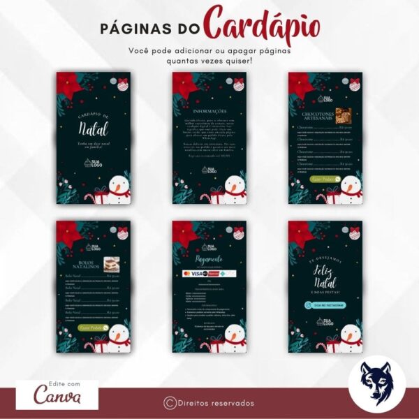 Edição Especial | Cardápio Digital Confraternização de Natal | Menu Básico | Tema Natal | Template Editável | Canva