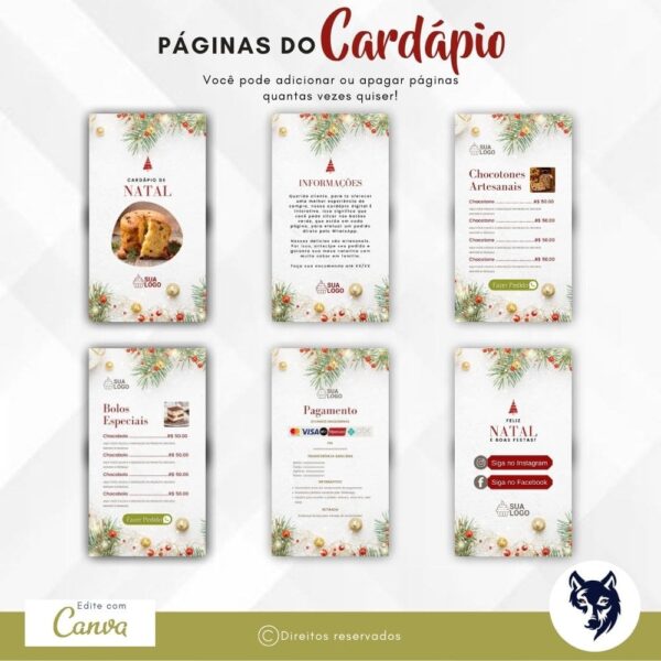 Edição Especial | Cardápio Digital Panetone Natal Elegante | Menu Básico | Tema Natal | Template Editável | Canva