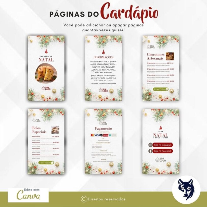 Edição Especial Cardápio Digital Panetone Natal Elegante Menu Básico Tema Natal Template 0218