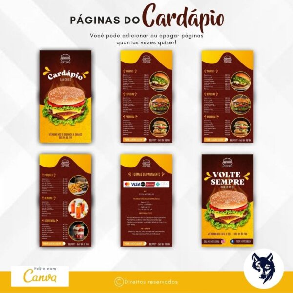 Cardápio Digital | Lanchonetes | Lanche Pro | Lanches, Porções, Bebidas e Sobremesas | Template Editável | Canva