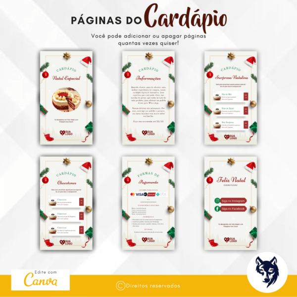 Edição Especial | Cardápio Digital Merry Christimas | Template Editável | Canva