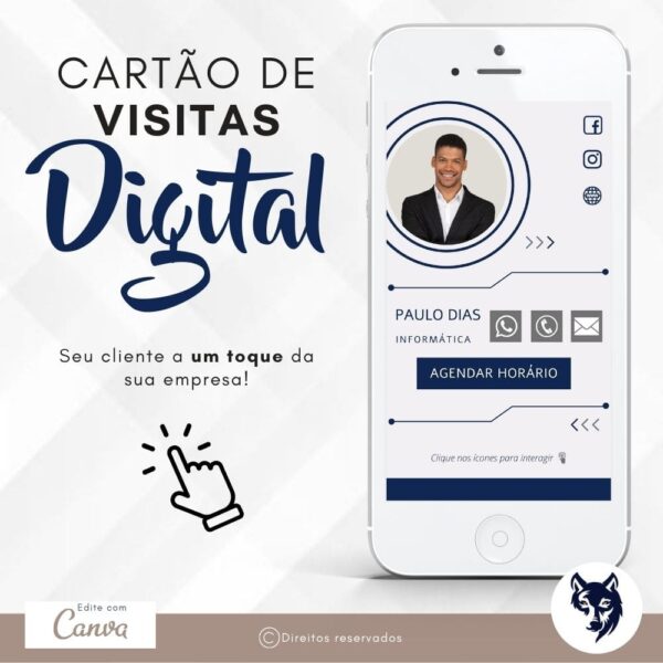 Cartão de Visitas Digital Interativo | Tecnologia e Programadores | Cores Azul e Prata | Template Editável | Canva