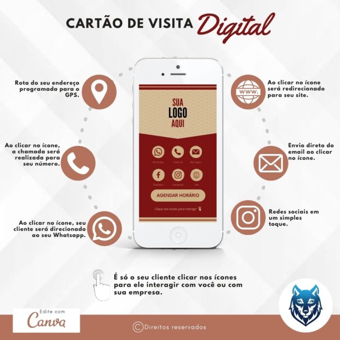 Cartão de Visitas Digital Interativo Vermelho Vinho e Bege com Textura | Template Editável | Canva - Image 3