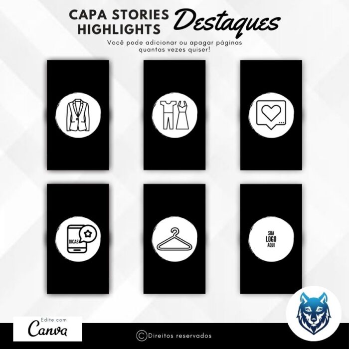 Design Destaque Highlights Stories P/ Lojas de Roupas e Acessórios Preto | Template Editável | Canva - Image 3