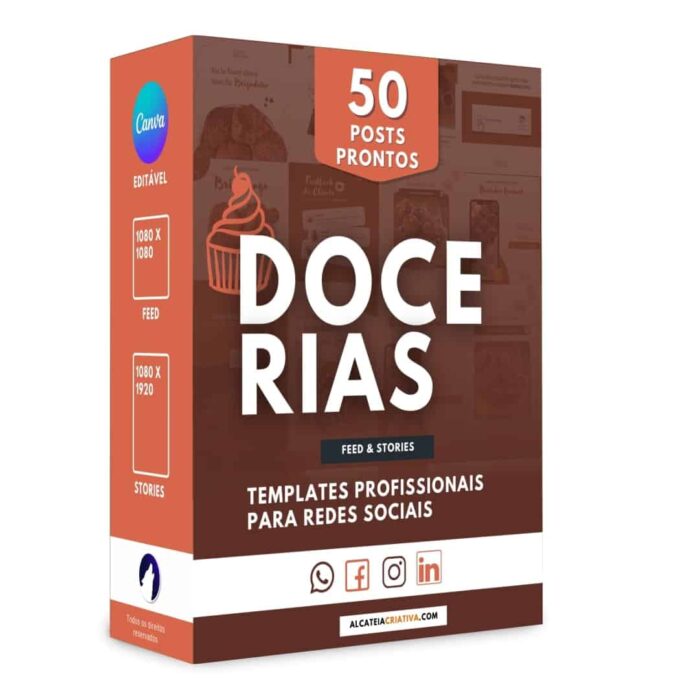 50 Posts Prontos Para Docerias | Social Media, Padarias, Confeitarias e Docerias | Instagram, Facebook e Whatsapp | V1 | Canva