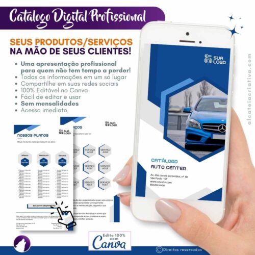 Catálogo Digital | Auto Center, Mecânica, Revendedor de Peças e Acessórios Automotivo | Azul e Cinza | Template Editável | Canva