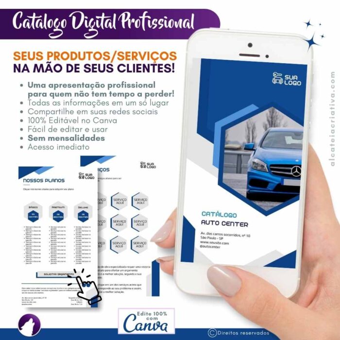 Catálogo Digital | Auto Center, Mecânica, Revendedor de Peças e Acessórios Automotivo | Azul e Cinza | Template Editável | Canva