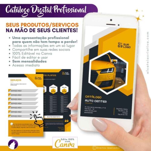 Catálogo Digital | Auto Center, Mecânica, Revendedor de Peças e Acessórios Automotivo | Amarelo e Cinza | Template Editável | Canva
