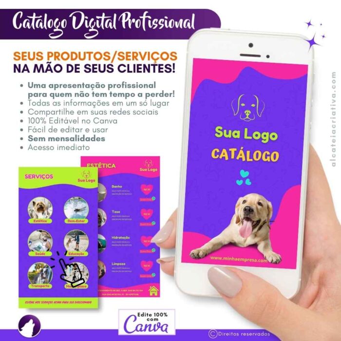 Catálogo digital interativo | Pet Shop Divertido | Template Canva | Catálogo Exclusivo  | Catálogo de Serviços para Pet Shop
