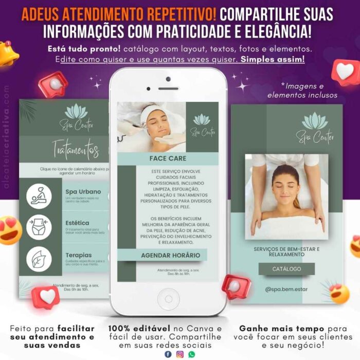 Catálogo digital interativo | Receba contatos no Whatsapp | Template Canva | Catálogo Exclusivo para seu negócio  | Catálogo de Serviços de bem-estar, relaxamento, Spa, Massagem - Image 2