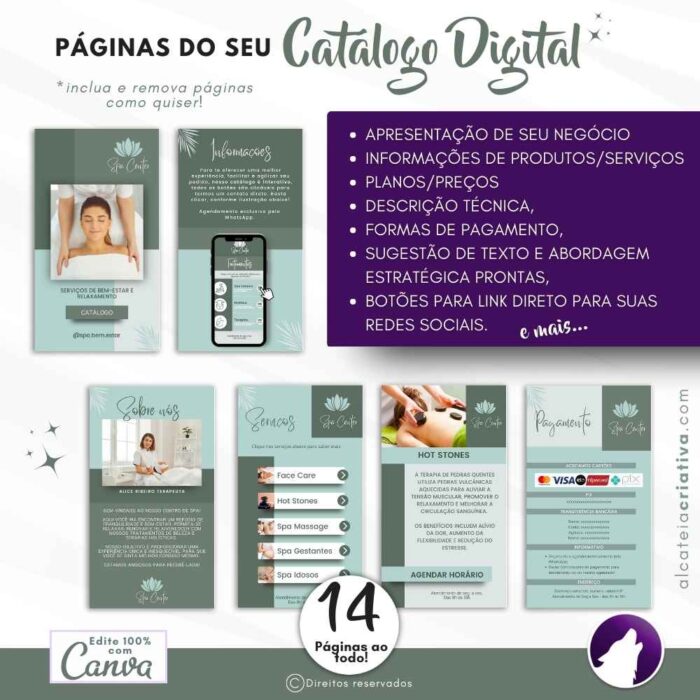 Catálogo digital interativo | Receba contatos no Whatsapp | Template Canva | Catálogo Exclusivo para seu negócio  | Catálogo de Serviços de bem-estar, relaxamento, Spa, Massagem - Image 3