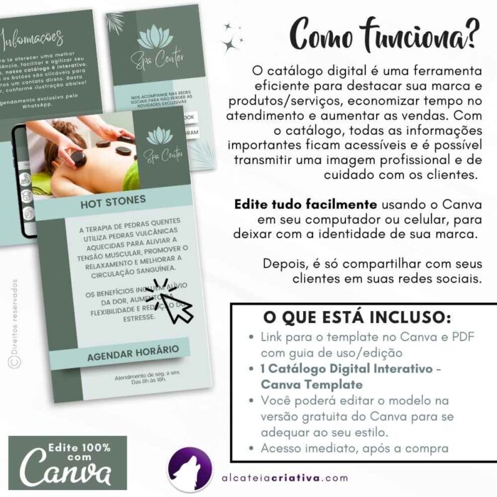 Catálogo digital interativo | Receba contatos no Whatsapp | Template Canva | Catálogo Exclusivo para seu negócio  | Catálogo de Serviços de bem-estar, relaxamento, Spa, Massagem - Image 6