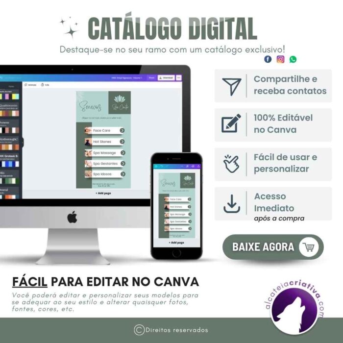 Catálogo digital interativo | Receba contatos no Whatsapp | Template Canva | Catálogo Exclusivo para seu negócio  | Catálogo de Serviços de bem-estar, relaxamento, Spa, Massagem - Image 7