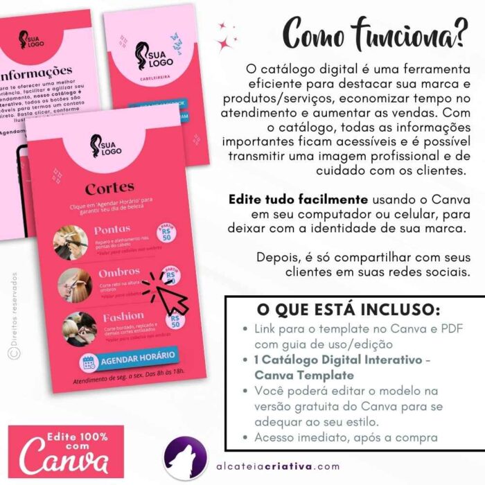 Catálogo Digital | Salão de Beleza | Cabeleireira Serviços de Corte e Tintura Hidratação | Cor Rosa Iluminado | Template Editável Canva - Image 6