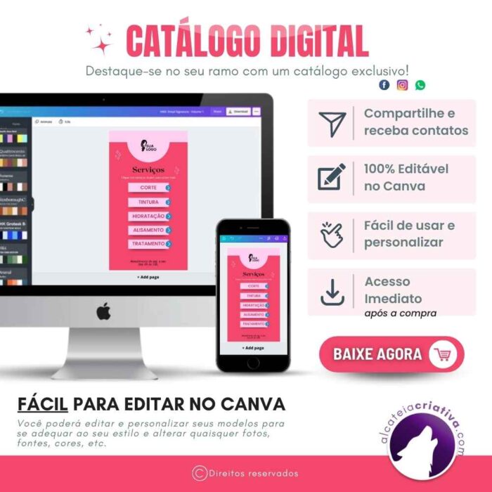 Catálogo Digital | Salão de Beleza | Cabeleireira Serviços de Corte e Tintura Hidratação | Cor Rosa Iluminado | Template Editável Canva - Image 7