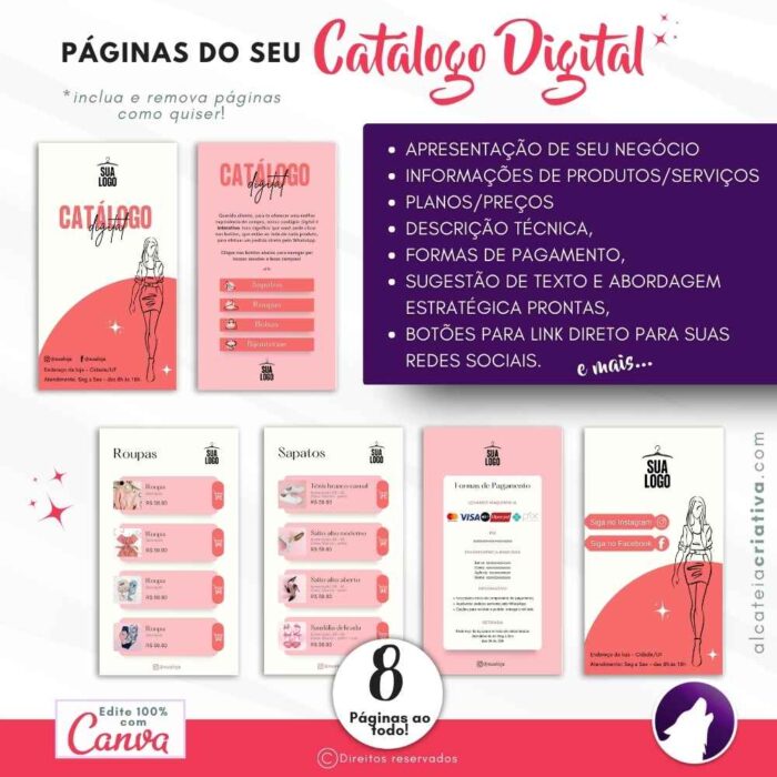 Catálogo Digital Rosa Fashion | Modelo Lojinha | Design Clean | Com Menus e Seções | Template Editável | Canva - Image 3