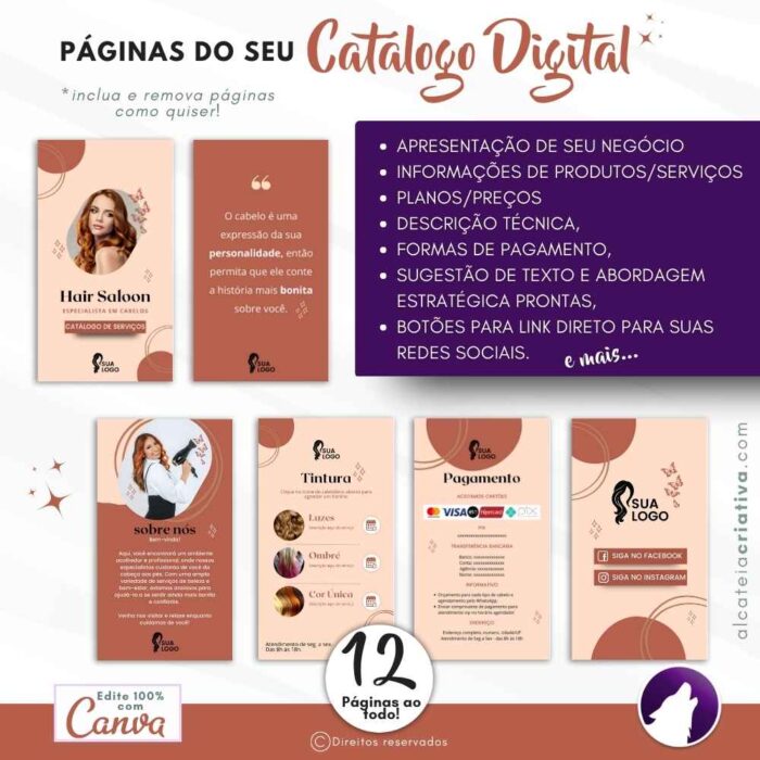 Catálogo Digital | Salão Hair Saloon | Cabeleireira Serviços de Corte e Tintura | Cor Rosa Rosé | Template Editável Canva - Image 3