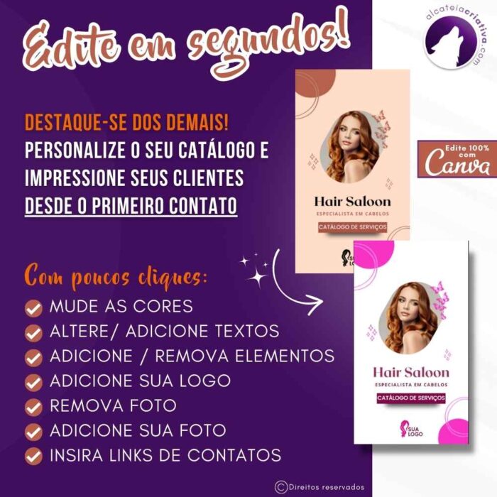 Catálogo Digital | Salão Hair Saloon | Cabeleireira Serviços de Corte e Tintura | Cor Rosa Rosé | Template Editável Canva - Image 4
