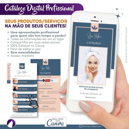 Catálogo Digital | Salão Spa Relax | Serviços de Bem-estar e Relaxamento | Cor Verde Escuro e Rosa Rosé | Template Editável Canva