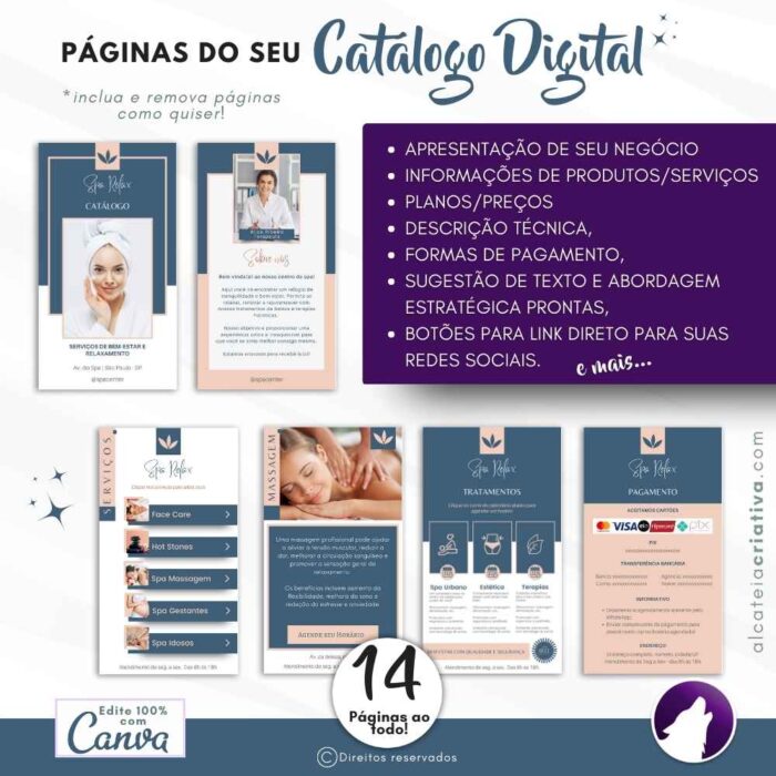 Catálogo Digital | Salão Spa Relax | Serviços de Bem-estar e Relaxamento | Cor Verde Escuro e Rosa Rosé | Template Editável Canva - Image 3