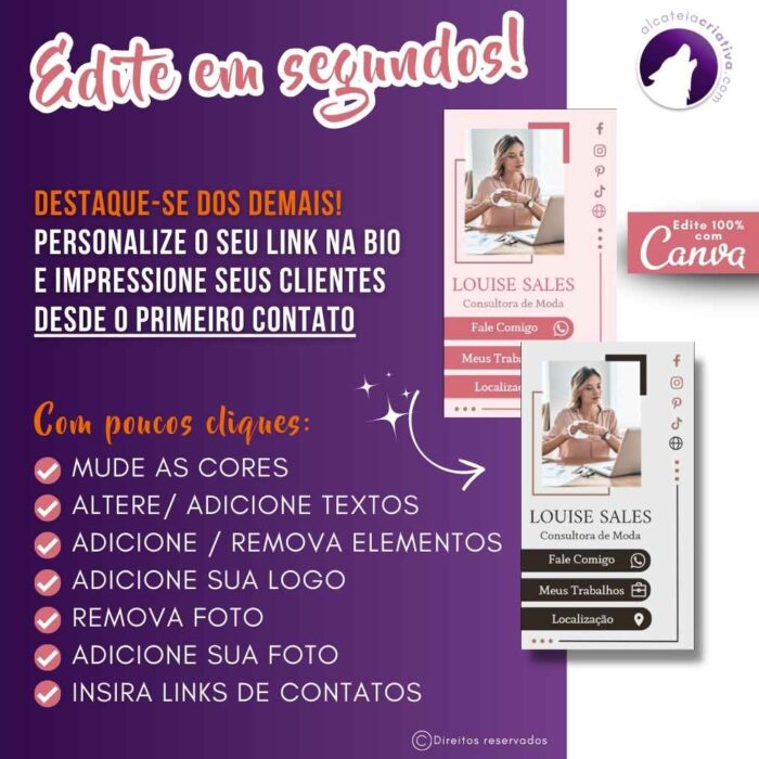Mini Site Editável Para Link Na Bio | Instagram | TikTok | Template Editável Canva | Link Na Bio para Consultoras de Modas, Visagismo, Fashion Consultant - Image 4