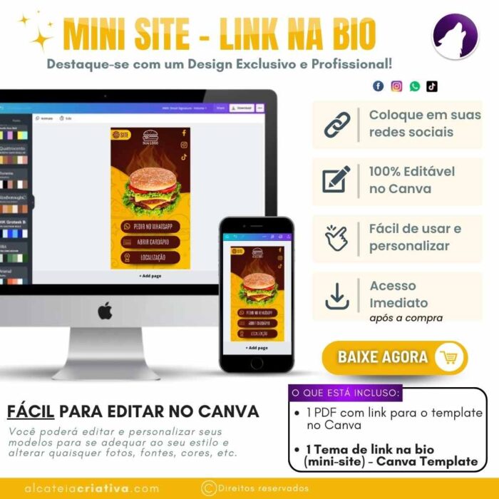 Mini Site Editável Para Link Na Bio | Instagram | TikTok | Template Editável Canva | Link Na Bio para Lanchonete e Delivery - Image 5