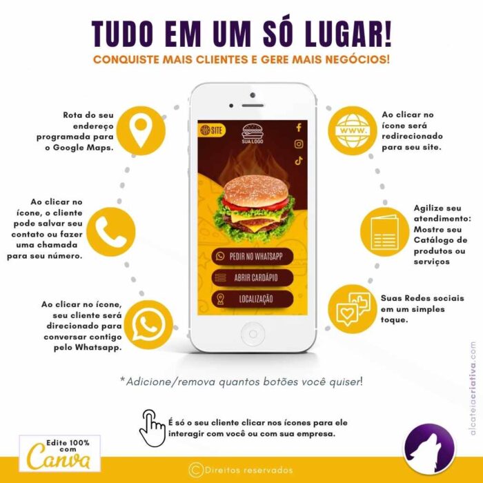 Mini Site Editável Para Link Na Bio | Instagram | TikTok | Template Editável Canva | Link Na Bio para Lanchonete e Delivery - Image 3
