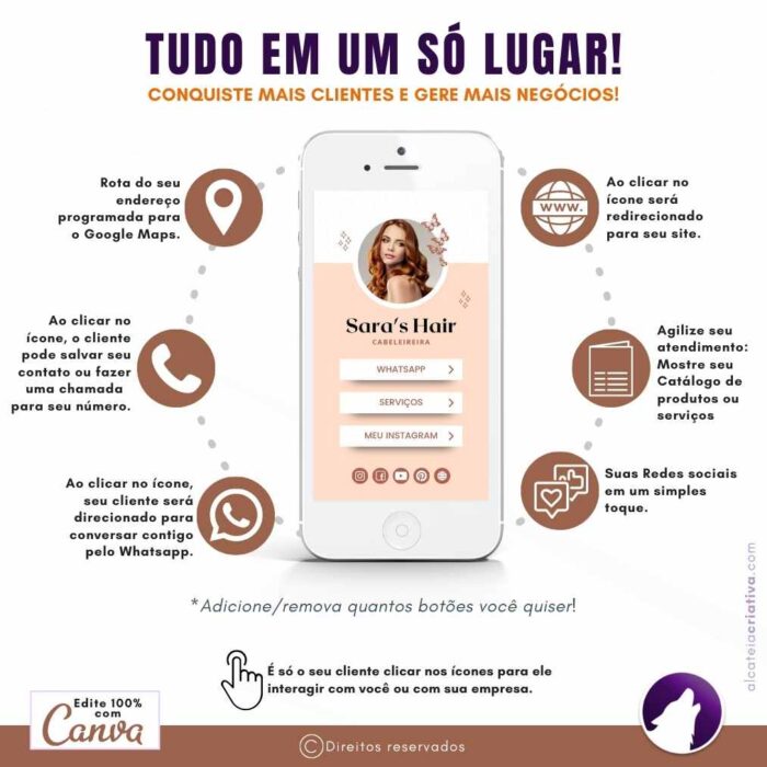 Mini Site Editável Para Link Na Bio | Instagram | TikTok | Template Editável Canva | Link Na Bio para Salão de Beleza, Cabeleireiras - Image 3