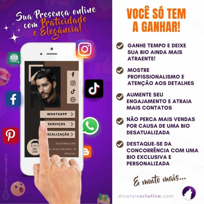 Mini Site Editável Para Link Na Bio | Instagram | TikTok | Template Editável Canva | Link Na Bio para Salão Masculino, Cabeleireiros e Barbearia | Hair Men - Image 2