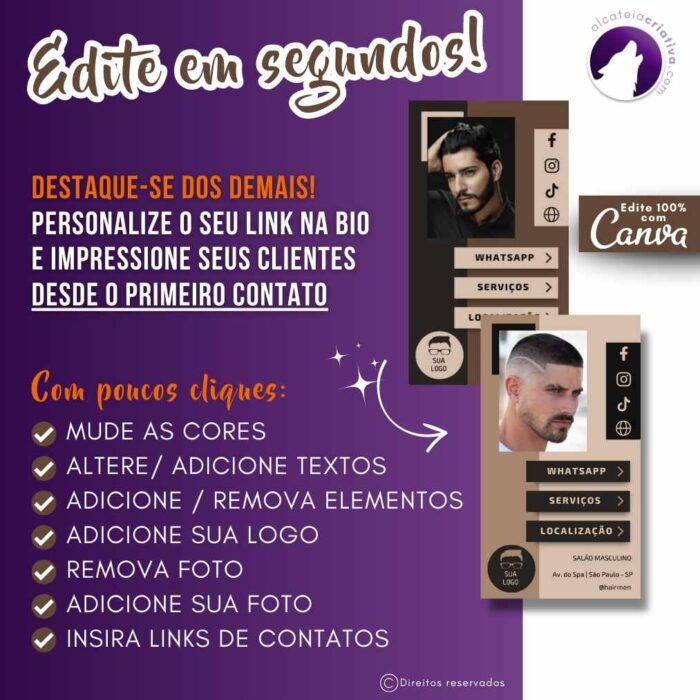 Mini Site Editável Para Link Na Bio | Instagram | TikTok | Template Editável Canva | Link Na Bio para Salão Masculino, Cabeleireiros e Barbearia | Hair Men - Image 4