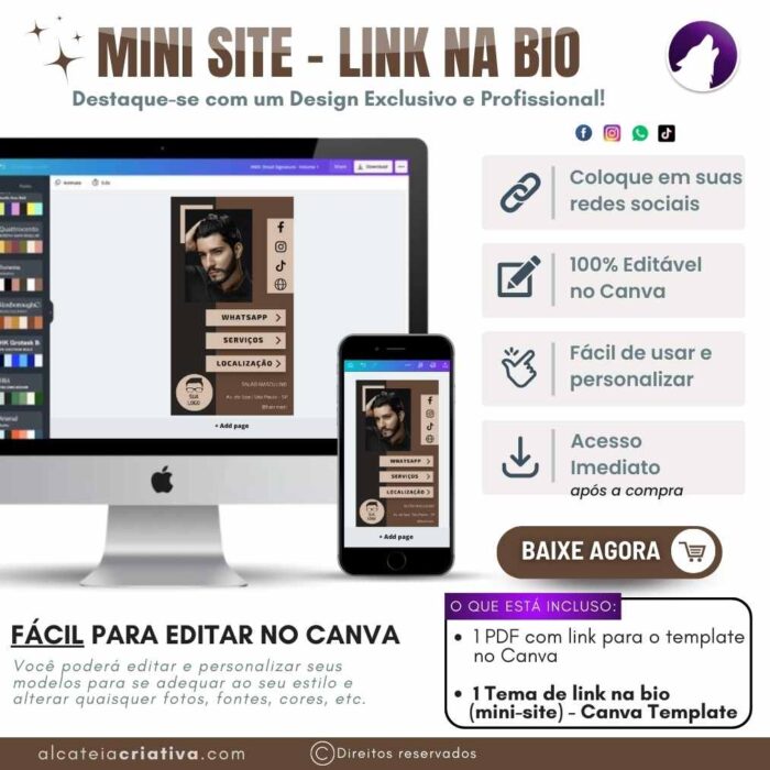 Mini Site Editável Para Link Na Bio | Instagram | TikTok | Template Editável Canva | Link Na Bio para Salão Masculino, Cabeleireiros e Barbearia | Hair Men - Image 5