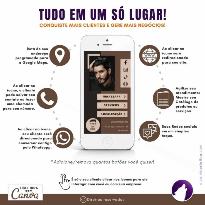 Mini Site Editável Para Link Na Bio | Instagram | TikTok | Template Editável Canva | Link Na Bio para Salão Masculino, Cabeleireiros e Barbearia | Hair Men - Image 3