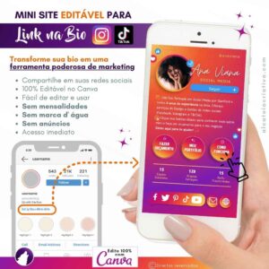 Mini Site Editável Para Link Na Bio | Instagram | TikTok | Template Editável Canva | Link Na Bio para Social Media, Design Gráfico | Gradiente Criativo