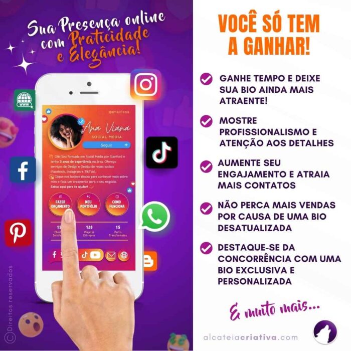 Mini Site Editável Para Link Na Bio | Instagram | TikTok | Template Editável Canva | Link Na Bio para Social Media, Design Gráfico | Gradiente Criativo - Imagem 2