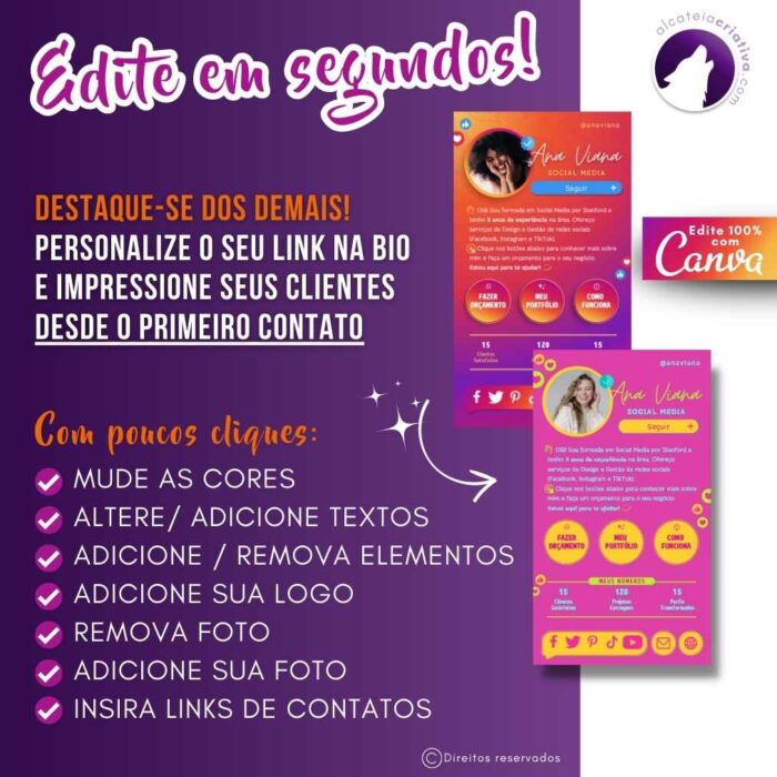 Mini Site Editável Para Link Na Bio | Instagram | TikTok | Template Editável Canva | Link Na Bio para Social Media, Design Gráfico | Gradiente Criativo - Imagem 4