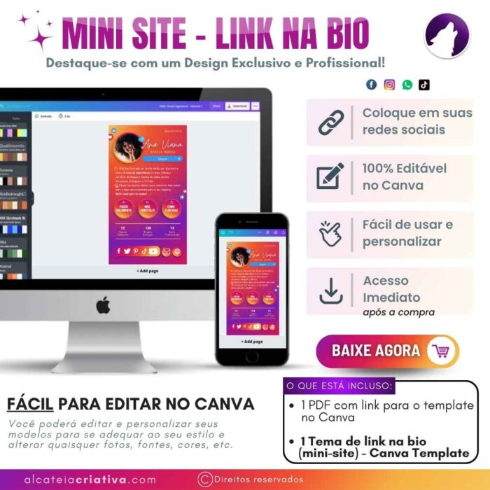 Mini Site Editável Para Link Na Bio | Instagram | TikTok | Template Editável Canva | Link Na Bio para Social Media, Design Gráfico | Gradiente Criativo - Imagem 5
