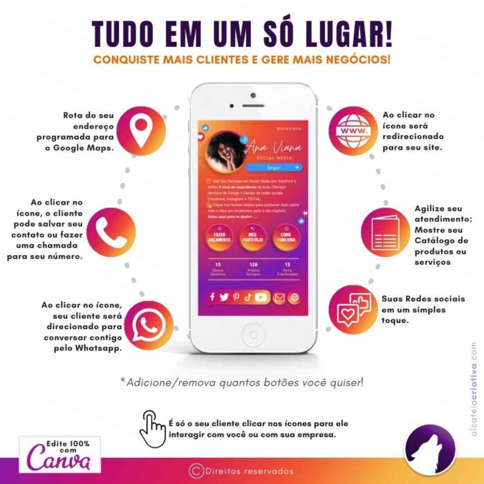 Mini Site Editável Para Link Na Bio | Instagram | TikTok | Template Editável Canva | Link Na Bio para Social Media, Design Gráfico | Gradiente Criativo - Imagem 3
