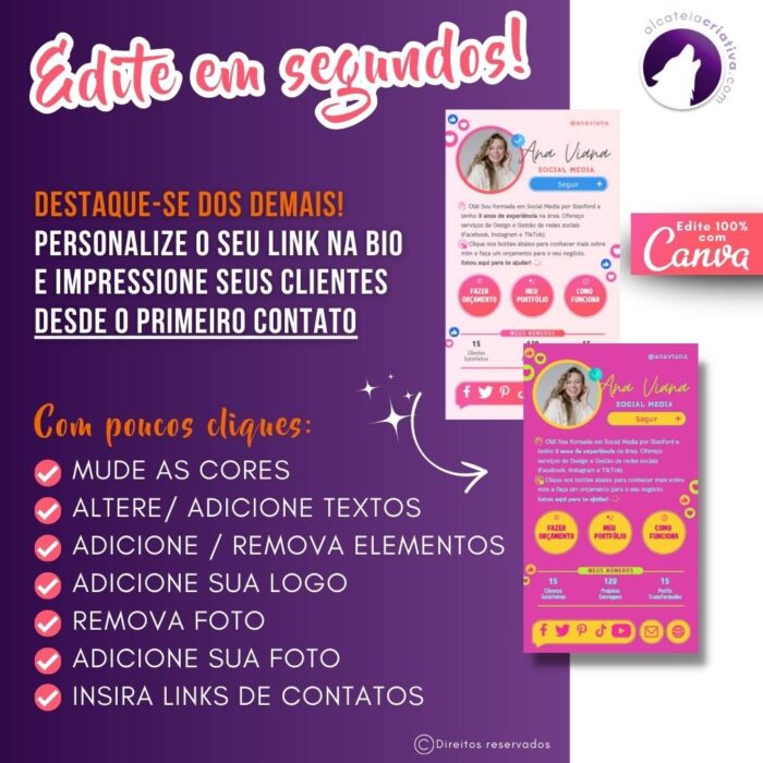 Mini Site Editável Para Link Na Bio | Instagram | TikTok | Template Editável Canva | Link Na Bio para Social Media, Design Gráfico - Image 4