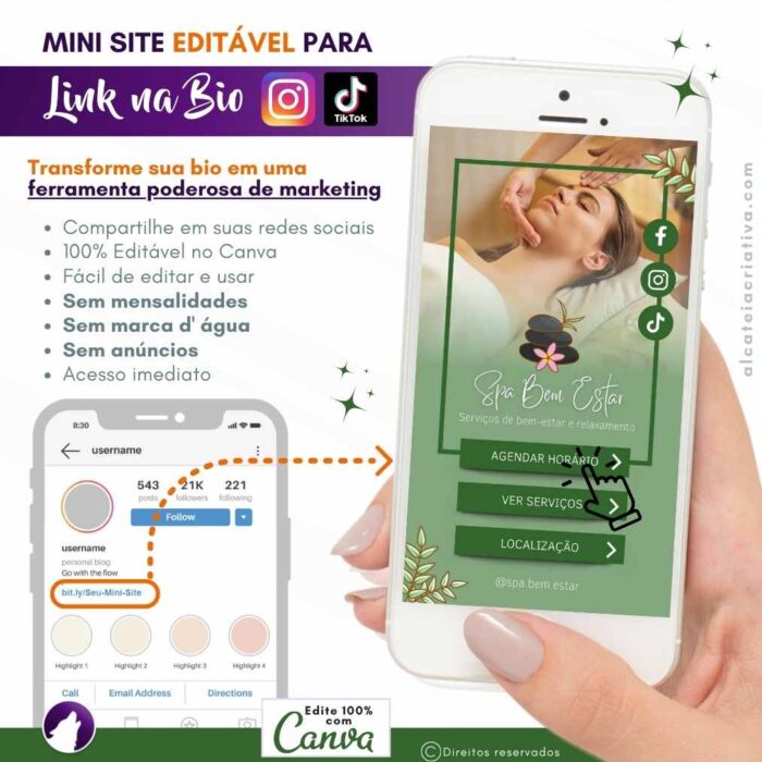 Mini Site Editável Para Link Na Bio | Instagram | TikTok | Template Editável Canva | Link Na Bio para Spas e Casas de Repouso