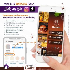 Mini-site editável Para Link Na Bio Para Churrascarias e Lanchonetes | Instagram, TikTok | Design Criativo Gradiente | Template Editável | Canva