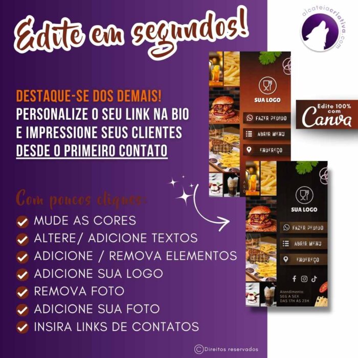 Mini-site editável Para Link Na Bio Para Churrascarias e Lanchonetes | Instagram, TikTok | Design Criativo Gradiente | Template Editável | Canva - Image 4