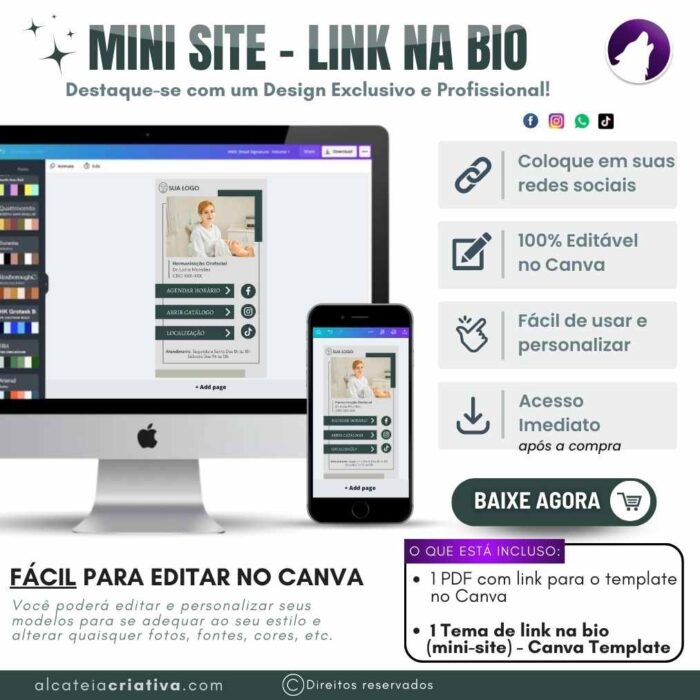 Mini-site editável Para Link Na Bio Para Consultórios de Harmonização orofacial | Dentista | Verde e Cinza | Instagram, Tik Tok | Template Editável | Canva - Image 5