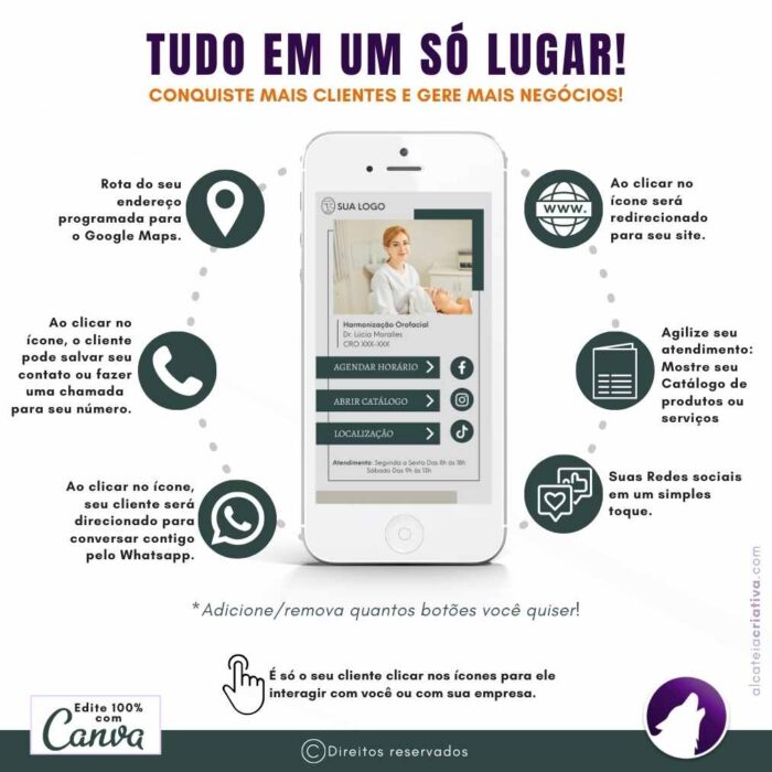 Mini-site editável Para Link Na Bio Para Consultórios de Harmonização orofacial | Dentista | Verde e Cinza | Instagram, Tik Tok | Template Editável | Canva - Image 3