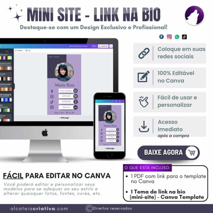Mini-site editável Para Link Na Bio Para Hair Stylist Cabeleireira | Instagram, Tiktok | Template Editável | Canva - Image 5