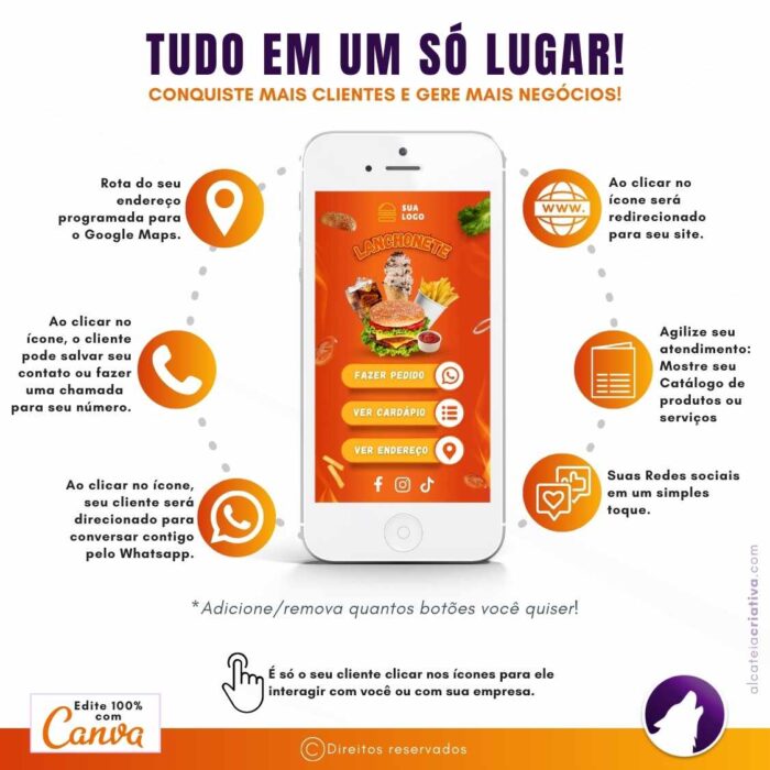 Mini-site editável Para Link Na Bio Para Lanchonetes, FoodTruck, Lanches | Instagram, TikTok | Design Criativo | Template Editável | Canva - Image 3